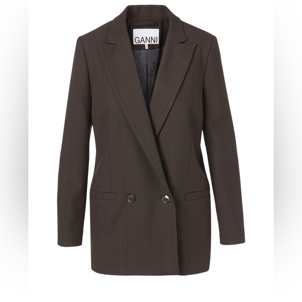 GANNI Jacket | 38 | US 6 / 8 | Small / Medium | Brown Plaid Blazer | Oversized